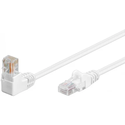 Ethernetkaapeli 1x 90° kulmalla Cat 5e U/UTP valkoinen 0,50m