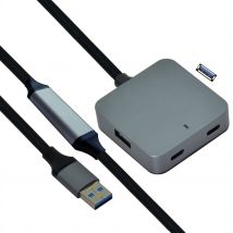 USB 3.2 Gen1 -hub, 4 porttia (2x A+ 2x C), jatkokaapelilla, musta, 5 m