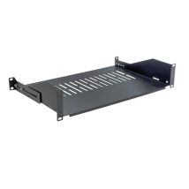19" kiinteä hylly, 485 x 300 mm, 2U, max. 25 kg, musta