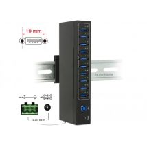 Ulkoinen teollisuus Hub 10 x USB 3.0 Type-A, 20 kV ESD protection DIN kiskoon