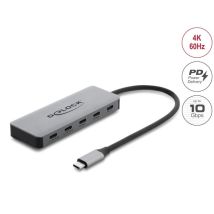 Delock hubi 2 x USB-C 10 Gbps ja 2 x USB-C 4K, PD 3.0 -liitännällä, 100 wattia