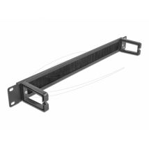 19" kaapeliläpivienti harjalla, jossa 2 koukkua, 1U, musta