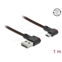 Delock EASY-USB 2.0 A-uros - Micro-B uros, kulma vasemmalle/oikealle, 1,0 m, musta