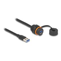 Delock USB-A 5 Gbps uros - naaras jatkokaapeli, suojakorkilla, IP68 pöly- ja vesitiivis, 50 cm