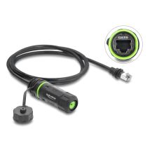 Delock RJ45 uros Starlink - RJ45 naaras Cat.6 M20 x 1,5 mm kierre ja IP68 - kotelo, pöly- ja vesitiivis, 1 m, musta