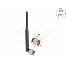 Delock WiFi 7 -antenni, N-liitin, 2-3 dBi, 20,6 cm, monisuuntainen, kallistuvalla liitoksella ja joustavalla materiaalilla, musta