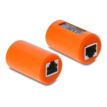 Delock RJ45 jatkoliitin Cat6A suojattu, ylijännitesuoja pyöreä oranssi