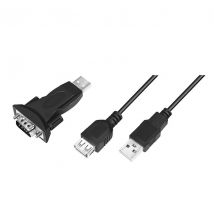 USB 2.0 adapteri, USB-A/M - DB9 (RS232)/uros, musta/harmaa USB jatkojohdolla