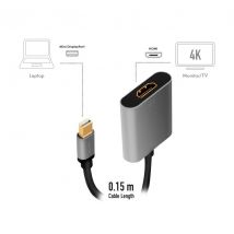 DisplayPort-adapteri, mDP/uros - HDMI/naaras, 4K/60Hz, alu, musta/harmaa, 0,15 m
