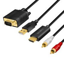 HDMI-kaapeli, A/uros - HD15/uros + USB-A + 2x RCA/uros, HD, musta, 2 m