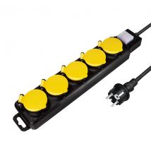 Sähköjatkojohto 5-tie + kytkin, 5x CEE 7/3, ulkokäyttöön, 1,5 m, musta/keltainen