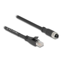 Delock M12 X-coded 8-pin naaras - RJ45 Cat.5e S/FTP, joustava, 1 m, musta