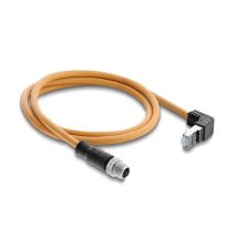 Delock M12 X-coded 8-pin uros - RJ45 Cat.6a S/FTP kulma ylös, 1 m, oranssi