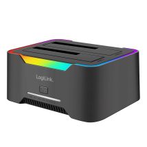 LogiLink USB-C 3.2 Gen 1 2 x 2,5"/3,5" kiintolevytelakka RGB valolla, kloonaus