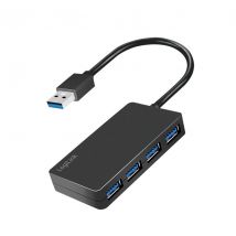 USB 3.2 Gen1, 4-port USB-A hubi, musta