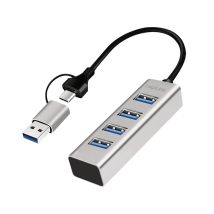USB 3.0 -hub, 4x USB-A, 5 Gbit/s, 2-in-1-liitäntäkaapeli