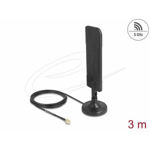 Delock WiFi-antenni 5.8 GHz RP-SMA-liitin 3 dBi monisuuntainen, RG-174-liitäntäkaapelilla 3 m