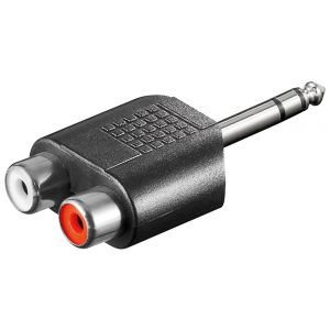 RCA-sovitin 2xRCA naaras, stereo, AUX-liittimeen 6,35 mm uros