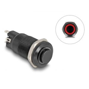 Delock painokytkin musta 12 mm 4 x juotosliitäntä LED punainen