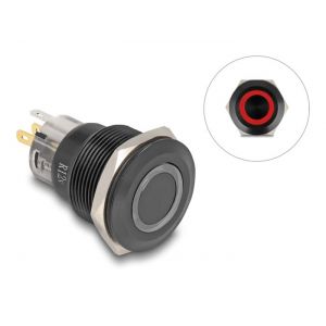 Delock painokytkin musta 22 mm 5 x juotosliitäntä LED punainen