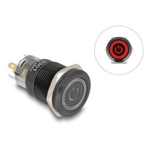 Delock painokytkin musta 19 mm 5 x juotosliitäntä LED punainen virtasymboli