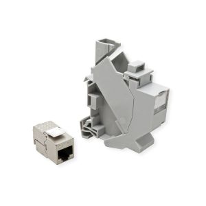 Keystone-pidike, Cat.6A Keystone, suojattu, DIN-kisko, 45° + suojattu keystone RJ45 adapteri