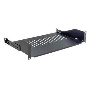 19" kiinteä hylly, 485 x 300 mm, 2U, max. 25 kg, musta