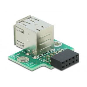 Delock USB 9-Pin Header naaras > 2 x USB 2.0 Type-A naaras - ylöspäin