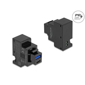 Delock Keystone moduli USB A+C latausportti PD 20 W musta