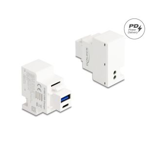 Delock Keystone moduli USB A+C latausportti PD 20 W valkoinen
