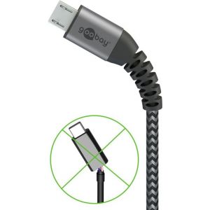 Micro-USB – USB-A tekstiilikaapeli metalliliittimillä (space grey/hopea), 1 m