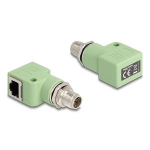 Delock M12 adapteri X-coded 8-pin uros - RJ45-liitin, Cat.5e, kiinnitysreikä 90° kulma