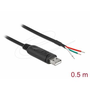 Delock-sovitinkaapeli USB 2.0 Type-A - sarjaliitäntä RS-232, 3 avointa johdinta, 0,5 m