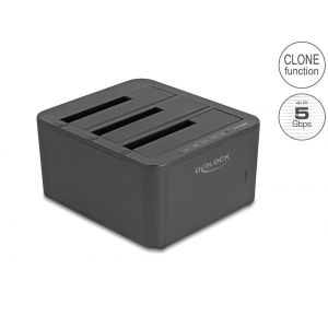Delock USB 5 Gbps 3 x 2,5"/3,5" HDD/SSD telakka kloonaustoiminnolla