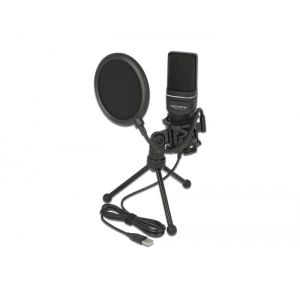 Delock USB Condenser Mikrofoni Set podcast tuottajille, pelaajille