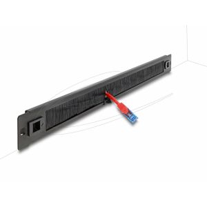 19" kaapeliläpivienti harjalla, työkaluton, 1U, musta