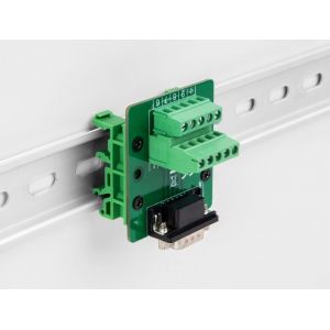 D-Sub 9-nastainen uros ja 10-pin riviliitin DIN-kiskoon