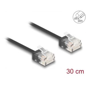 Ethernetkaapeli RJ45 Cat.6 UTP Ultra Slim, lyhyt liitin, musta 0,3 m