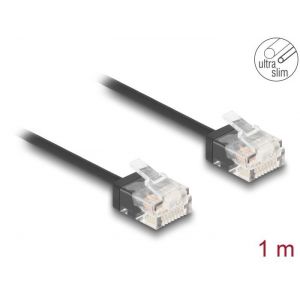 Ethernetkaapeli RJ45 Cat.6 UTP Ultra Slim, lyhyt liitin, musta 1,0 m
