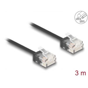 Ethernetkaapeli RJ45 Cat.6 UTP Ultra Slim, lyhyt liitin, musta 3,0 m