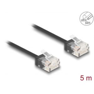 Ethernetkaapeli RJ45 Cat.6 UTP Ultra Slim, lyhyt liitin, musta 5,0 m