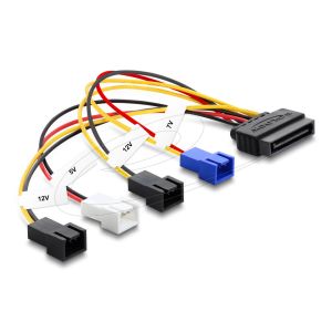 Virtajohto SATA 15-pin liitin 4 x 2-nastaiseen tuulettimeen (12 V / 7 V / 5 V) 20 cm