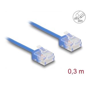 Ethernetkaapeli RJ45 Cat.6 UTP Ultra Slim, lyhyt liitin, sininen 0,3 m