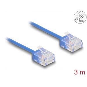 Ethernetkaapeli RJ45 Cat.6 UTP Ultra Slim, lyhyt liitin, sininen 3,0 m