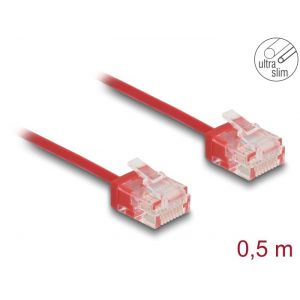 Ethernetkaapeli RJ45 Cat.6 UTP Ultra Slim, lyhyt liitin, punainen 0,5 m