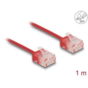 Ethernetkaapeli RJ45 Cat.6 UTP Ultra Slim, lyhyt liitin, punainen 1,0 m