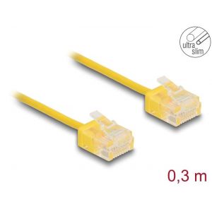 Ethernetkaapeli RJ45 Cat.6 UTP Ultra Slim, lyhyt liitin, keltainen 0,3 m