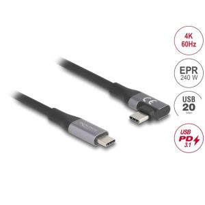 Delock USB-C 20 Gbps uros-uros kulma PD 3.1 240 W E-Marker 2m