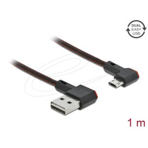 Delock EASY-USB 2.0 A-uros - Micro-B uros, kulma vasemmalle/oikealle, 1,0 m, musta