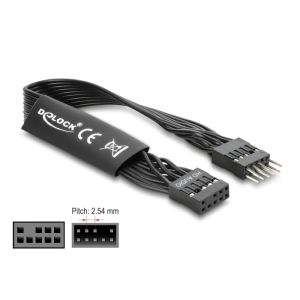 Delock HD Audio litteä emolevyn jatkokaapeli 9-pin uros - naaras 20 cm, musta